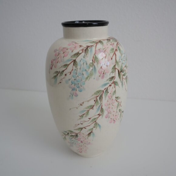 Vintage Signed Sally Noland Japanese Floral Hand Painted Vase - Picture 6 of 8